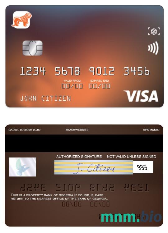 Georgia Bank of Georgia visa klasyczny karta przykład w formacie PSD
